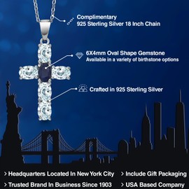 Gem Stone King 925 Sterling Silver Sky Blue Aquamarine and Blue Sapphire Cross Pendant Necklace for Women | 3.06 Cttw | Gemstone March Birthstone | Oval 6X4MM | With 18 Inch Chain