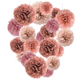 Capesaro Blush Pink, Dusty Rose Gold Paper Pom Poms - Tissue Pom Poms Decorations for Party Wedding Hanging Decoration - Set of 16