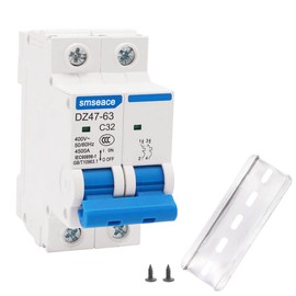 smseace Miniature Circuit Breaker Low Voltage AC 32A 400V,2 Poles AC Disconnect Switch C32 DIN Rail Mount Used to Protect Circuit Equipment
