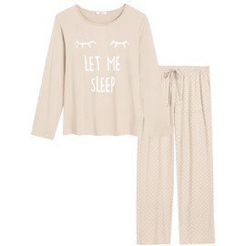 Amorbella Wicking Bamboo Pyjamas/PJs Set for Women Long Sleeve/Pants Breathable Cooling Nightwear for All Seasons (Creamy White, XL)