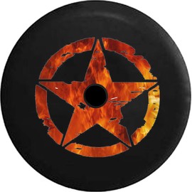 JL Spare Tire Cover Oscar Mike Military Star WW2 Orange Red Flames JL Spare Tire Cover with Backup Camera Hole Black 33 Inch