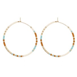 SHINUS BOHO Fun Boho Beaded Round Shape Mexican Earrings for Women Dangling,Bohemian Statement Iridescent Beads Hoop Plated Gold Colorful Tropical Vacation Bohemian Jewelry