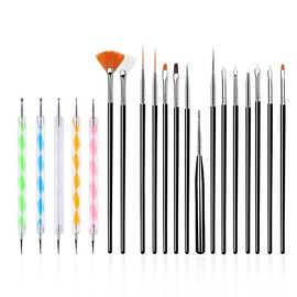 FULINJOY 20PCS Nail Art Design Tools, 15PCS Painting Brushes Set (Black) with 5PCS Dotting Pens