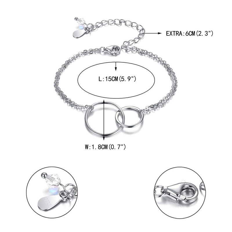 Ever Faith 925 Sterling Silver Double Circle Bracelet 2 Interlocking