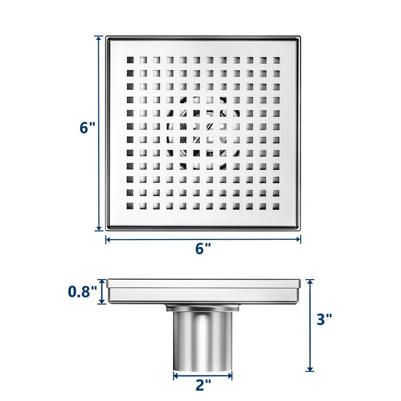 Neodrain 6-Inch Square Shower Drain with Removable Quadrato Pattern Grate,