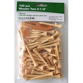 100 x Premium Natural + Silverline Pitchfork with 2 Ball Markers Tees