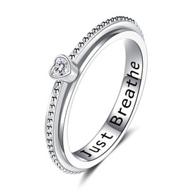 Just Breathe Spinner Fidget Rings for Anxiety for Women, 925 Sterling Silver Heart Ring Size 12 for Stress Boredom Relieving for Restless People, Jewelry Gifts for ADHD Autism