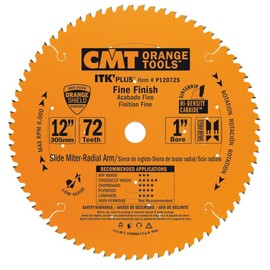 CMT P12072S ITK Plus Finish Sliding Compound Saw Blade, 12 x 72 Teeth, 10° ATB+Shear with 1-Inch bore