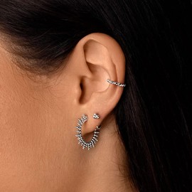 SINGULARU Pebbles Sun Earrings Made of Brass with 18 Carat Gold or Rhodium, Hoop Earrings with Clasp - Women's Jewellery, Brass, No Gemstone