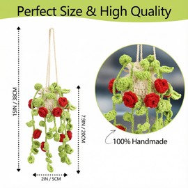 Cute Air Freshener for Car, Crochet Car Accessories Air Freshener, Cute Rear View Mirror Accessories, Handmade Crochet Plant for Cars, Red Rose