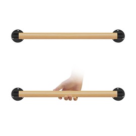 Purife 2FT Wood Hand Railing for Stairs - Wooden Handrails for Outdoor Steps, Staircase Handrail W/s Black Metal Brackets, Banister Deck Rails, Safety Grab Bars for Senior, Elderly & Kids