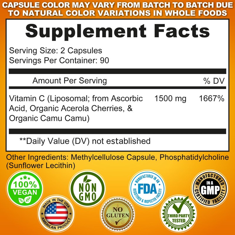 Liposomal Vitamin C Capsules - 1500mg - Made with Organic