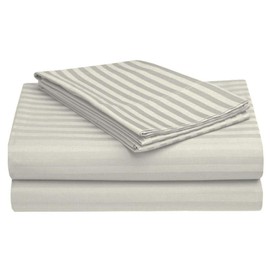 Queen Size Sheets Set - 4 Piece Set - Hotel Luxury Bed Sheets - Extra Soft - 10" Deep Pockets - Easy Fit - Breathable & Cooling - Comfy -Ivory Stripe Bed Sheets - 100% Cotton Sheets - 4 PC