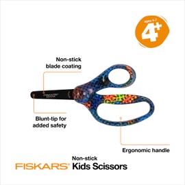 Fiskars Designer Non-stick Blunt-tip 5" Kids Scissors, Bright Pixels
