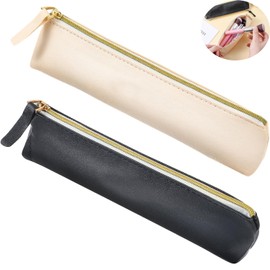 DraCra 3 Pack Small Leather Pouch with Zipper PU Leather Mini Cosmetic Bag Pencil Case Foundation Travel Bottles Organizer Small Makeup Bag for Purse Women Crossbody Bags Lipstick Eye Makeup Brushes