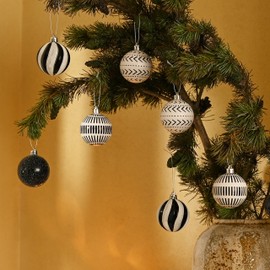 DecorbyHannah Christmas Ornaments, Black White Christmas Tree Decorations, 9ct 60mm Shatterproof Hanging Boho Theme Christmas Ball Ornaments for Tree, Home Indoor Party Decor