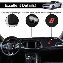 YOSRTER Dashboard Cover for Dodge Challenger Accessories 2015-2022 2023 2024 Non-Slip Dash Mat Blocker UV Rays Sunshade Dash Cover Protector for Dodge Challenger Accessories (Black Edge Red Trim