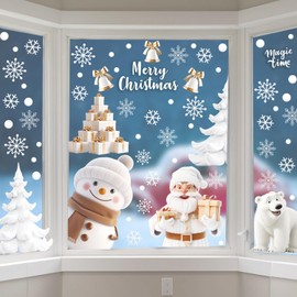 Ventdest 3D Christmas Window Stickers, 9 Sheet Xmas Window Stickers, Christmas Snowflake Window Clings Decorations for Window Glass Display