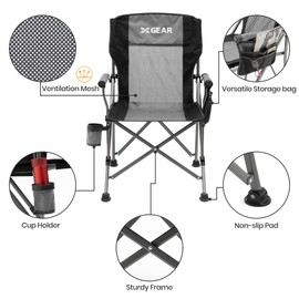Hard Arm Folding Camping Chair Beach Chair Lawn Chair for Adults with Mesh Back (Cool Grey 2pc)