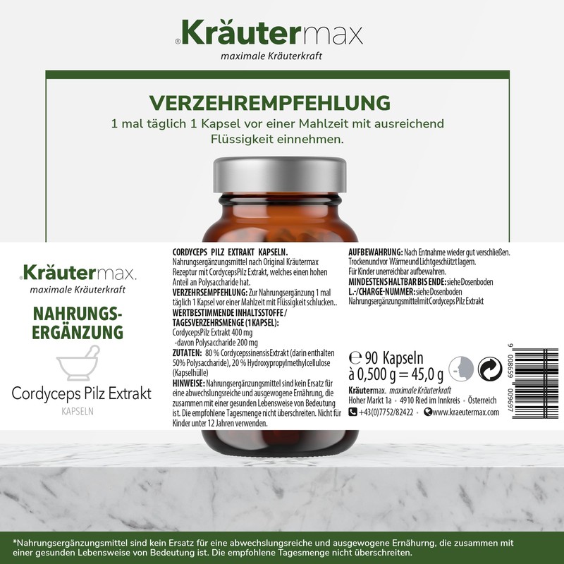 Kräutermax Cordyceps Sinensis Extract Capsules 1 x 90 Pieces