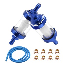 2PCS 1/4 inch Inline Fuel Filters & 1/4" Fuel Line Hose with 8PCS Hose Clamps Universal Billet Aluminum Metal Glass Fuel Filter Inlet/Outlet Fuel Filter Clear View Fuel Pump Filter (Red)