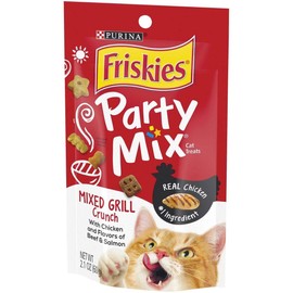 Friskies Party Mix Cat Treats Chicken Mixed Grill Crunch, Beef and Salmon, 2.1 Oz