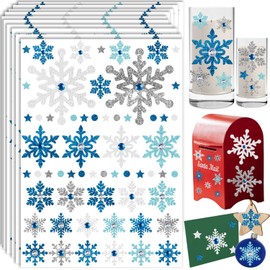 Large 3D Real Glitter Snowflake Stickers for Envelopes & Crafts with Diamonds Gems - Christmas Card Stickers Transparent White Silver Snowflakes