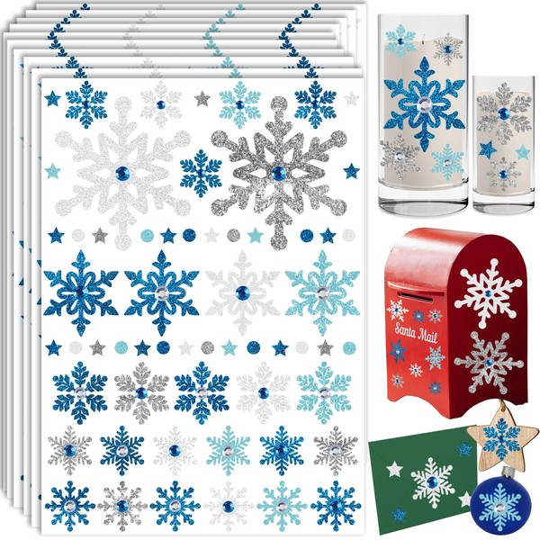 Large 3D Real Glitter Snowflake Stickers for Envelopes & Crafts