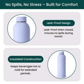 NOBL Stainless Steel Water Bottle,17 oz, 500 ml, Double Wall Vacuum Insulation, Sealed Bottle Keeps Drinks Cold 24 Hrs & Hot 12 Hrs, Leak Proof, Fits Noble Carry-On Cup Holder - Lavender
