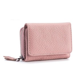 AprinCtempsD Women's Small Wallet Genuine Leather RFID Blocking Trifold Small Purse with Zipper Coin Pocket (Pink)