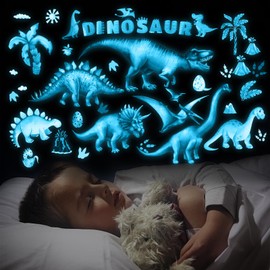 Dinosaurs Wall Decals, Glow in The Dark Dinosaur Wall Stickers Watercolor Dinosaur Wall Decor for Kids Boys Bedroom Decoration
