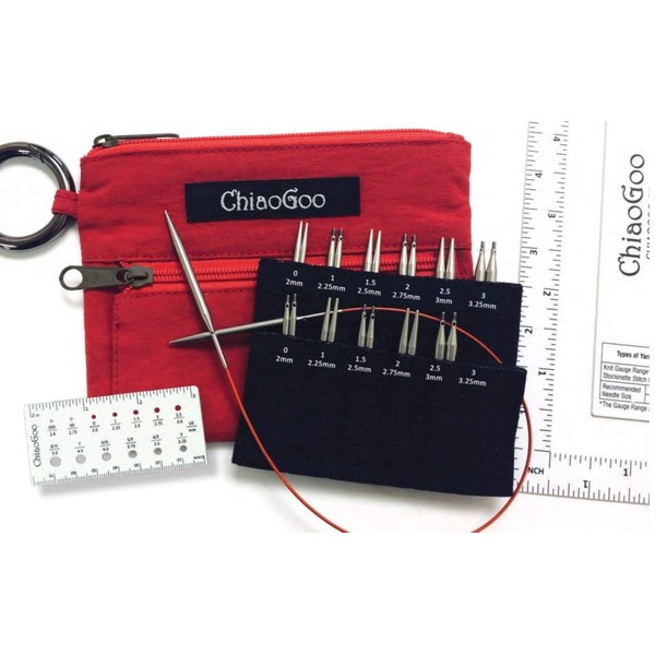 CHIAOGOO Interchangeable Needle Tips, Twist Red Lace Mini, Stainless Steel, Red, 2-3.25 mm
