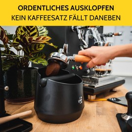 COYOOCO Knocking Container for Portafilter | Stable Stand & Modern Design | Professional Portafilter Accessories | Barista Accessories Black (8.5 cm)