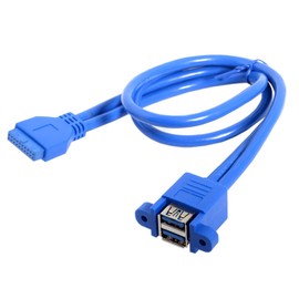 JSER Stackable USB 3.0 Female Panel Type to Motherboard 19Pin 20Pin Header Cable 5Gbps Dual Ports 50cm