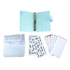 A6 PU Notebook Binder with Transparent Card Pocket Magnet Clasp 6 Ring Cash Budget Binder for Organizer