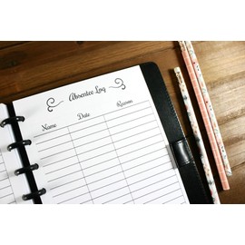 Absentee Log for Discbound Planners, Fits with Circa Junior, Arc by Staples, TUL Junior, Half Letter Size (5.5'' x 8.5''), (Planner sold separately) Teacher Insert