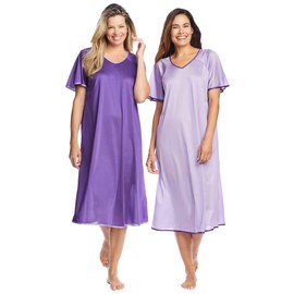 Only Necessities Women's Plus Size 2-Pack Short Silky Gown - L, Plum Burst Soft Iris
