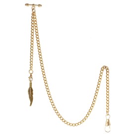 TREEWETO Albert - Cadena de reloj de bolsillo para hombre, 2 ganchos con colgante de hoja antigua, diseño de dije de cobre, Dorado