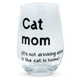 Enesco Our Name is Mud Parentheses Cat Mom Stemless Wine Glass, 15 Ounce, Clear