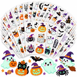 Glow in the Dark Halloween Temporary Tattoos for Kids & Adults, 36 Sheets Cute Party Favor Body Stickers with Ghost, Pumpkin, Bat & Cat Designs for Goodie Bags, Classroom Rewards, Trick-or-Treat and Halloween Party Fun
