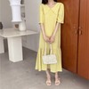 Loving Collar Long Plus Size Maternity Dress Dress Mustard 2ea