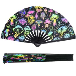 Ourdort Hand fan, rave folding fan, foldable fan, large fabric, fan, colourful rave, fan wedding, for dance, party, festival, performance, carnival, wedding gifts, home decorations