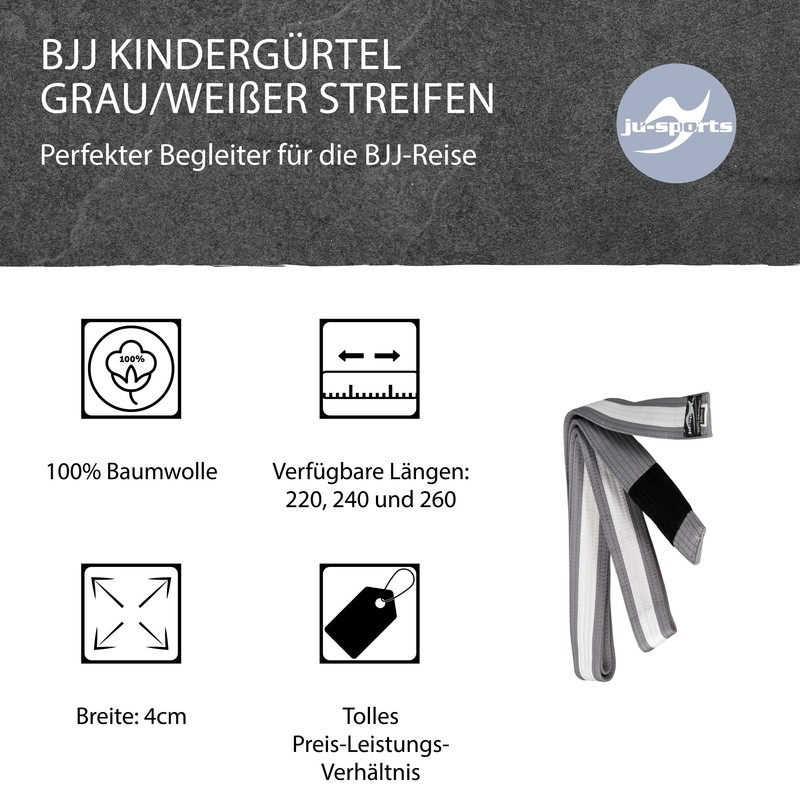 Ju-Sports Bjj Kindergürtel Belt, Grey/White, 220