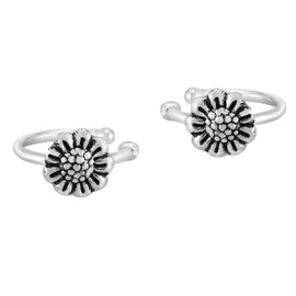 AeraVida Cute and Trendy Little Sunflower Sterling Silver Upper Ear Cuffs