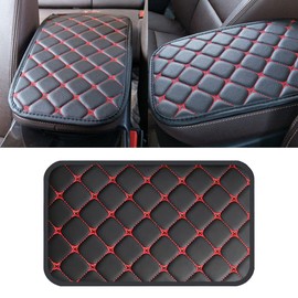 Couslcd Car Center Console Cushion Pad, Universal PU Leather Waterproof Car Armrest Protection Cover, Comfortable Universal Car Interior Decor Accessories for SUV, Sedan, Truck (Black/Red)