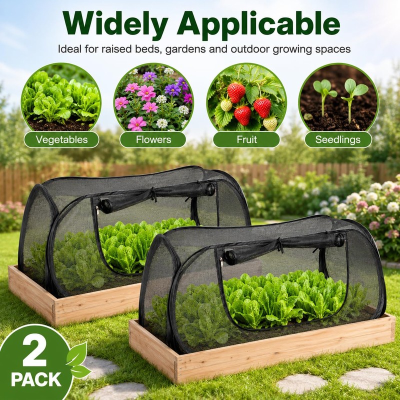 2PCS Pop Up Mesh Plant Covers for Raised Beds, Foldable