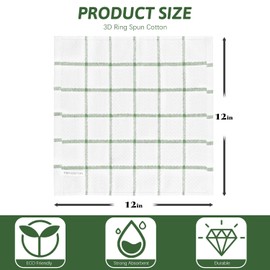 Nialnant 8 Pack Dish Cloths for Washing Dishes, 100% Cotton Reusable Cleaning Rag, Quick Drying Dish Towels for Kitchen,12x12 Inches,Green Plaid