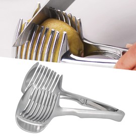 Tomato Slicer, Stainless Steel Handheld Round Lemon Cutter Multifunctional Fruits & Vegetable Holder Kitchen Cutting Aid Gadgets Tool