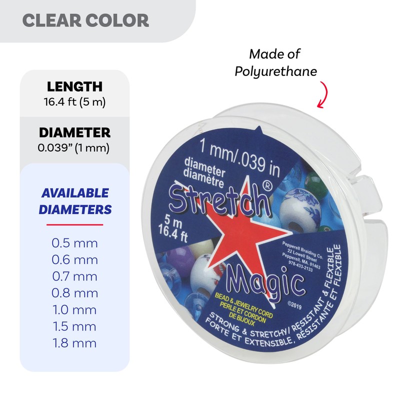 Stretch Magic Elastic Beading Cord – Clear Color, 1mm in