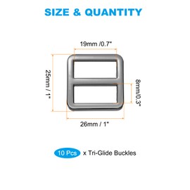 PATIKIL Flat Metal Slide Buckle 0.7 Inch / 19mm, 10 Pcs Tri-glide Sliders Webbing Strap Belt Adjuster for Strap Keeper Leathercraft DIY Bag Belt Purse Making, Black